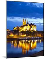 Castle of Meissen at Night Above the River Elbe, Saxony, Germany, Europe-Michael Runkel-Mounted Photographic Print