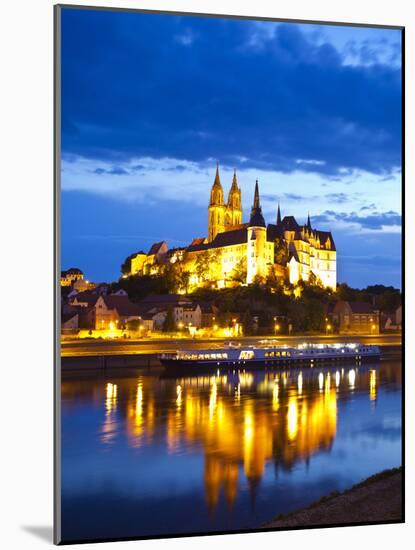Castle of Meissen at Night Above the River Elbe, Saxony, Germany, Europe-Michael Runkel-Mounted Photographic Print