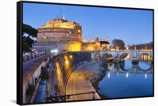 Castle Of The Holy Angel Lit Up at Dusk, Rome, Lazio, Italy-George Oze-Framed Stretched Canvas