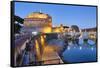 Castle Of The Holy Angel Lit Up at Dusk, Rome, Lazio, Italy-George Oze-Framed Stretched Canvas