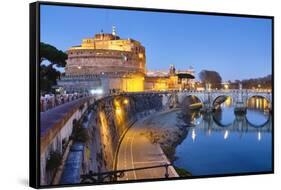 Castle Of The Holy Angel Lit Up at Dusk, Rome, Lazio, Italy-George Oze-Framed Stretched Canvas