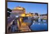 Castle Of The Holy Angel Lit Up at Dusk, Rome, Lazio, Italy-George Oze-Framed Photographic Print