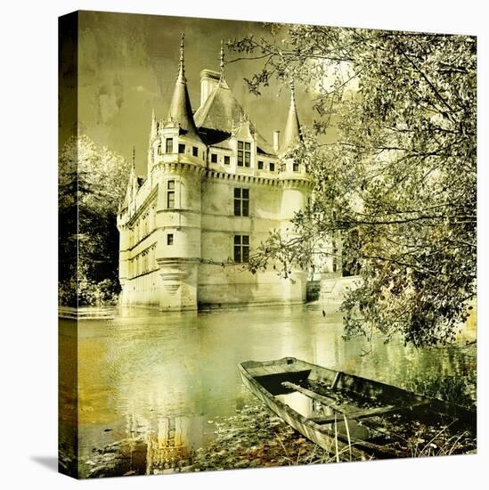 Castle On Water -Artwork In Painting Style-Maugli-l-Stretched Canvas