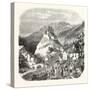 Castle Queyras, View from the Road of Abries, 1855. (Hautes-Alpes), France.-null-Stretched Canvas