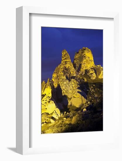 Castle Rocks of Uchisar at Night, Cappadocia, Anatolia, Turkey-Rainer Mirau-Framed Photographic Print