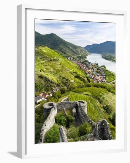 Castle ruin Hinterhaus. Historic village Spitz located in wine-growing area. Lower Austria-Martin Zwick-Framed Photographic Print