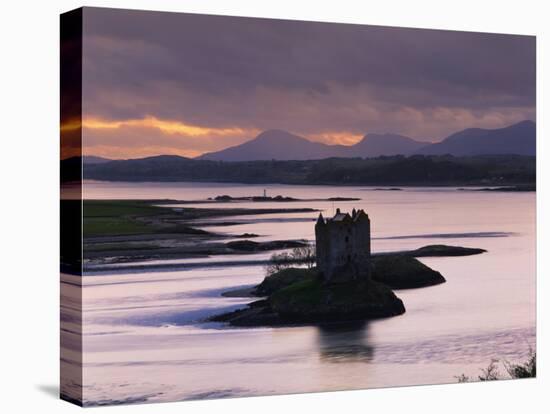 Castle Stalker on Loch Linnhe, Silhouetted at Dusk, Argyll, Scotland, United Kingdom, Europe-Nigel Francis-Stretched Canvas