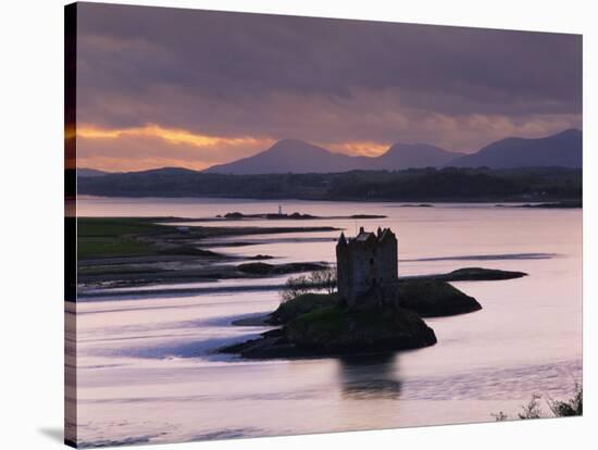 Castle Stalker on Loch Linnhe, Silhouetted at Dusk, Argyll, Scotland, United Kingdom, Europe-Nigel Francis-Stretched Canvas