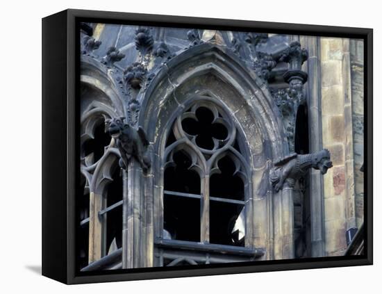 Castle Window and Gargoyle, Prague, Czech Republic-David Herbig-Framed Stretched Canvas