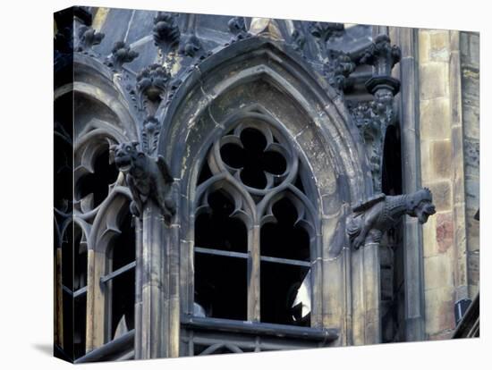 Castle Window and Gargoyle, Prague, Czech Republic-David Herbig-Stretched Canvas