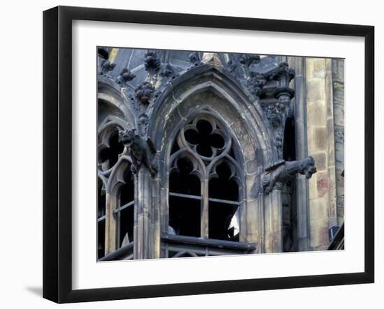 Castle Window and Gargoyle, Prague, Czech Republic-David Herbig-Framed Photographic Print