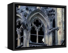 Castle Window and Gargoyle, Prague, Czech Republic-David Herbig-Framed Stretched Canvas