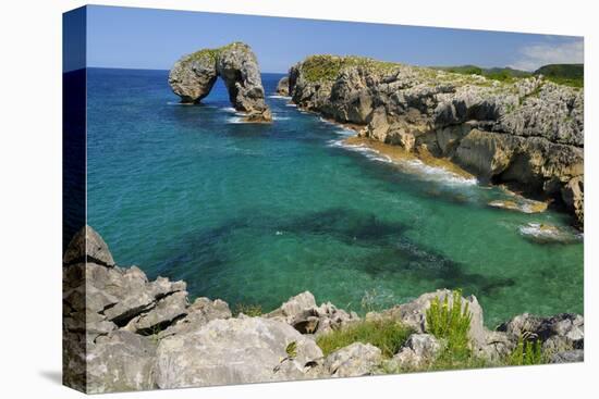 Castro de Gaviotas Karst Limestone Rock Archway and La Canalina Bay, Near Llanes, Asturias, Spain-Nick Upton-Stretched Canvas