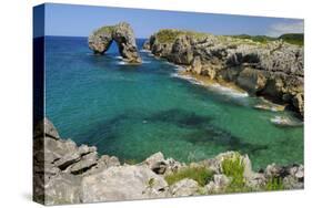 Castro de Gaviotas Karst Limestone Rock Archway and La Canalina Bay, Near Llanes, Asturias, Spain-Nick Upton-Stretched Canvas