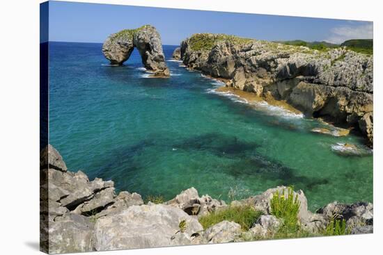 Castro de Gaviotas Karst Limestone Rock Archway and La Canalina Bay, Near Llanes, Asturias, Spain-Nick Upton-Stretched Canvas