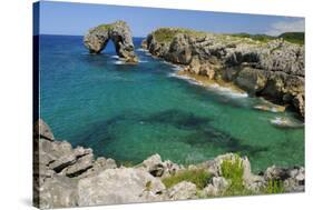 Castro de Gaviotas Karst Limestone Rock Archway and La Canalina Bay, Near Llanes, Asturias, Spain-Nick Upton-Stretched Canvas