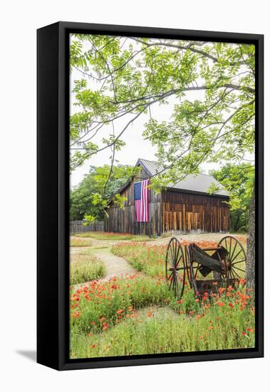 Castroville, Texas, USA.  Large American flag on a barn in the Texas Hill Country.-Emily Wilson-Framed Stretched Canvas