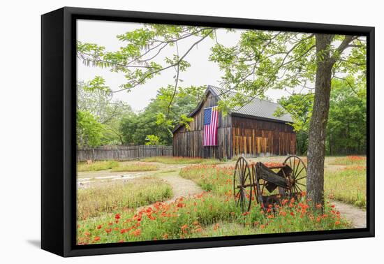 Castroville, Texas, USA.  Large American flag on a barn in the Texas Hill Country.-Emily Wilson-Framed Stretched Canvas