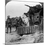 Casualties from the Front Pass Destroyed Tanks, Villers-Bretonneux, France, World War I, 1918-null-Mounted Photographic Print