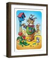 Cat a House Painter-Olga Kovaleva-Framed Giclee Print