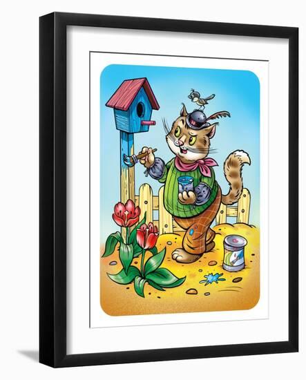 Cat a House Painter-Olga Kovaleva-Framed Giclee Print