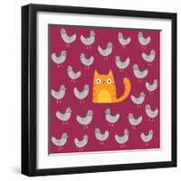 Cat amongst the Pigeons-Michael Buxton-Framed Art Print