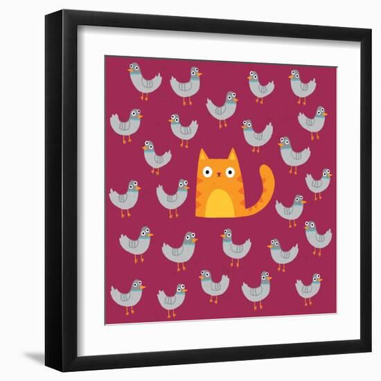 Cat amongst the Pigeons-Michael Buxton-Framed Art Print