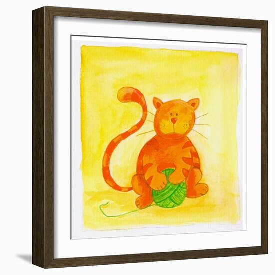 Cat and a Ball of Yarn-null-Framed Giclee Print