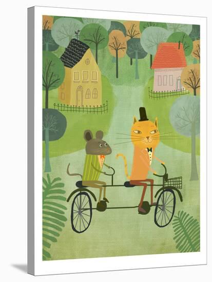 Cat And Bicycle-Mia Charro-Stretched Canvas