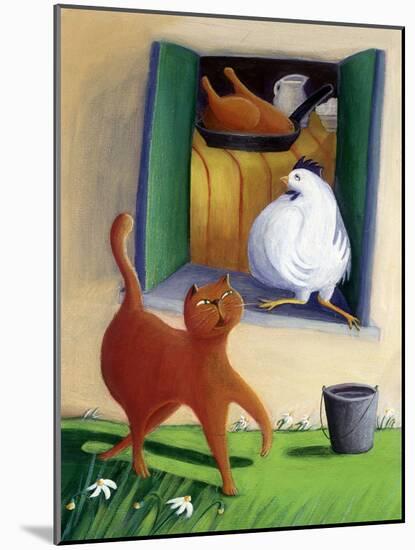 Cat and Chicken in the Yard of the Farm - Illustration by Patrizia La Porta-Patrizia La Porta-Mounted Giclee Print