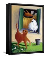 Cat and Chicken in the Yard of the Farm - Illustration by Patrizia La Porta-Patrizia La Porta-Framed Stretched Canvas
