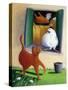 Cat and Chicken in the Yard of the Farm - Illustration by Patrizia La Porta-Patrizia La Porta-Stretched Canvas