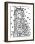 Cat And Cock 3 Line Art-Oxana Zaika-Framed Giclee Print