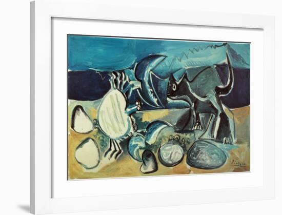 Cat and Crab on the Beach, 1965-Pablo Picasso-Framed Art Print