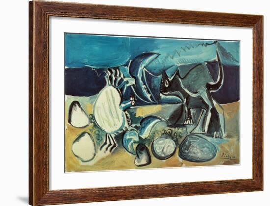 Cat and Crab on the Beach, 1965-Pablo Picasso-Framed Art Print