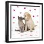 Cat and Dog Kitten and Puppy Nose to Nose with Pink Hearts-null-Framed Photographic Print