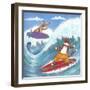 Cat and Dog Surfing-Peter Adderley-Framed Art Print