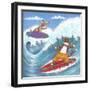 Cat and Dog Surfing-Peter Adderley-Framed Art Print