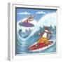 Cat and Dog Surfing-Peter Adderley-Framed Art Print