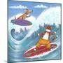 Cat and Dog Surfing-Peter Adderley-Mounted Art Print