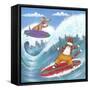 Cat and Dog Surfing-Peter Adderley-Framed Stretched Canvas