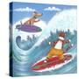 Cat and Dog Surfing-Peter Adderley-Stretched Canvas