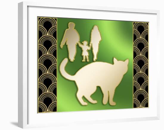 Cat And Family-Art Deco Designs-Framed Giclee Print