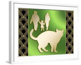 Cat And Family-Art Deco Designs-Framed Giclee Print