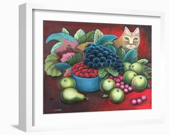 Cat and Fruit-Jerzy Marek-Framed Giclee Print