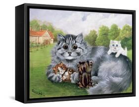 Cat and Her Kittens-Louis Wain-Framed Stretched Canvas