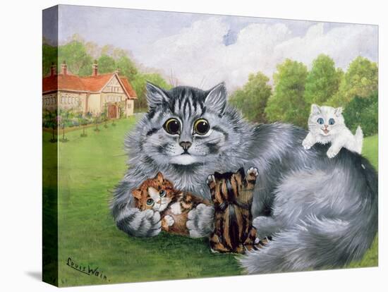 Cat and Her Kittens-Louis Wain-Stretched Canvas