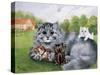 Cat and Her Kittens-Louis Wain-Stretched Canvas