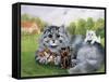 Cat and Her Kittens-Louis Wain-Framed Stretched Canvas