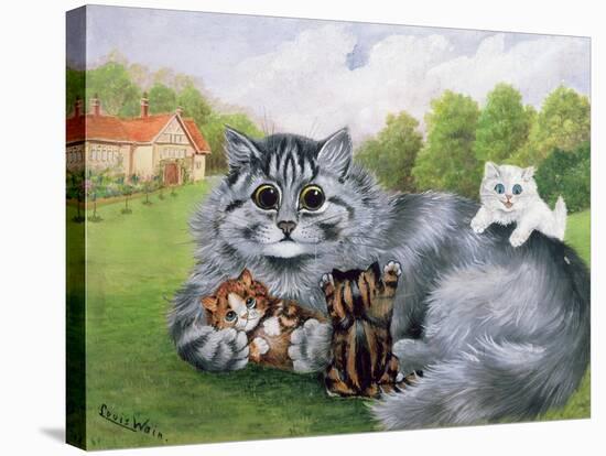 Cat and Her Kittens-Louis Wain-Stretched Canvas